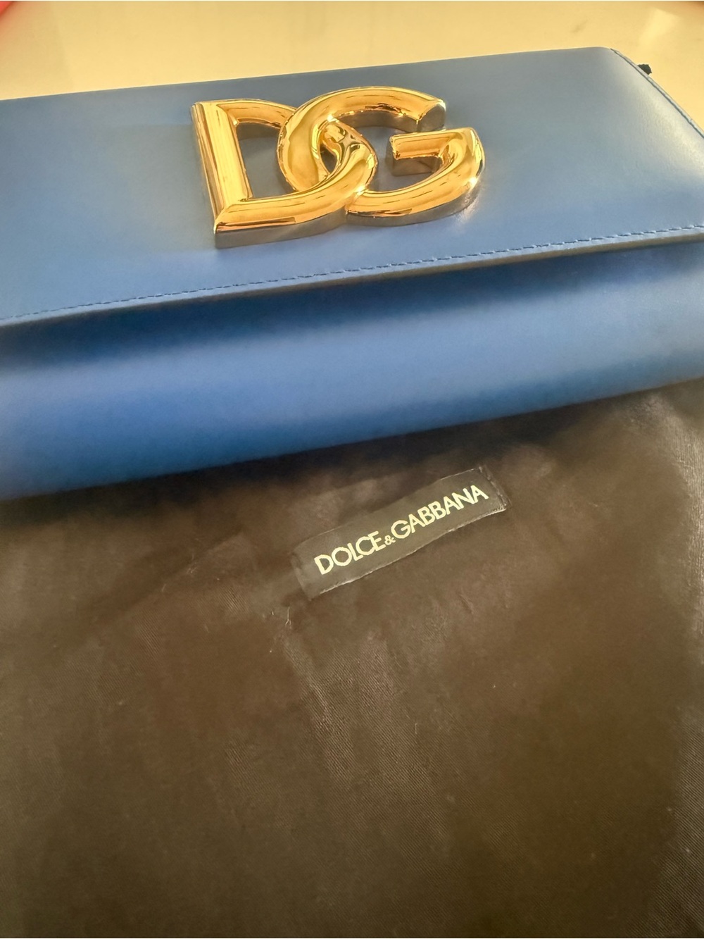 Dolce & Gabbana Royal Blue Leather Clutch with Gold DG Emblem - Picture 3 of 6